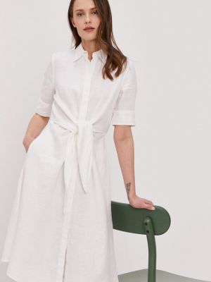 Lniana sukienka midi Lauren Ralph Lauren biała