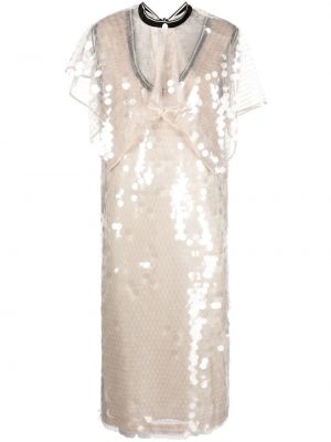 Коктейлна рокля с пайети с v-образно деколте Plan C бяло