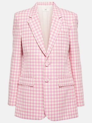 Kostkované bavlněné vlněné sako Ami Paris růžové