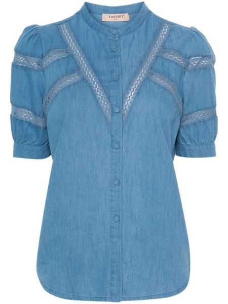 Čipkovaná rifľová košeľa Twinset modrá