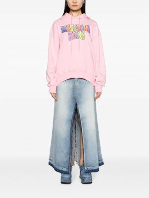 Raštuotas medvilninis džemperis su gobtuvu Moschino Jeans rožinė
