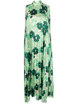 Sukienka długa w kwiatki z nadrukiem plisowana Plan C zielona