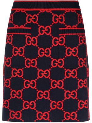 Vlněné přiléhavé mini sukně s vysokým pasem Gucci - červená