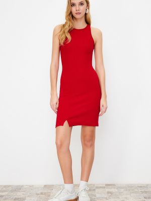 Pletené priliehavé mini šaty Trendyol červená