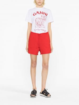 Shorts de sport brodeés en coton Ganni rouge