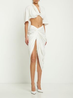 Drapované asymetrické bavlněné midi sukně Alexander Wang bílé