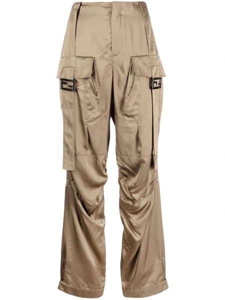 Satynowe spodnie cargo Fendi brązowe