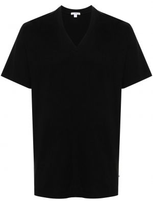 Koszulka bawełniana z dekoltem w serek James Perse czarna