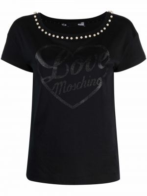 Camiseta con perlas Love Moschino negro