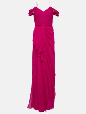 Vestido largo de seda drapeado Costarellos rosa