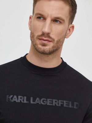 Bavlněné tričko s dlouhým rukávem s potiskem s dlouhými rukávy Karl Lagerfeld černé