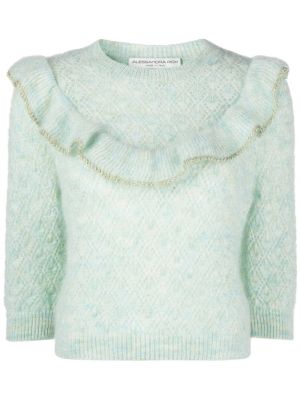 Moherowy sweter z falbankami Alessandra Rich zielony