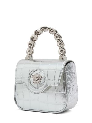 Bőr táska Versace ezüstszínű