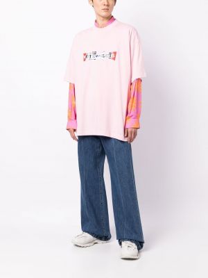 Bavlněné tričko s potiskem Vetements růžové