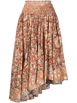 Květinové hedvábné midi sukně s potiskem Zimmermann oranžové