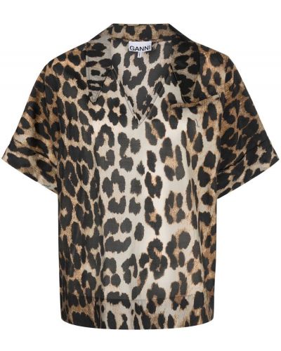 Bluza s printom s leopard uzorkom Ganni smeđa