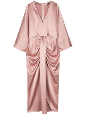 Сатенена коктейлна рокля с v-образно деколте Kiton розово