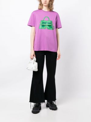 Bavlněné tričko s potiskem Karl Lagerfeld fialové
