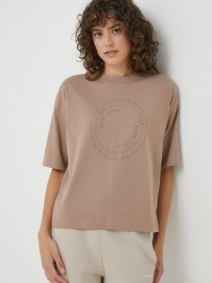 Bombažna majica Calvin Klein rjava