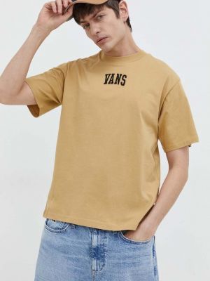 Памучна тениска с дълъг ръкав с апликация Vans жълто