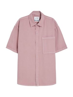 Jednofarebná bavlnená priliehavá košeľa Bershka - ružová