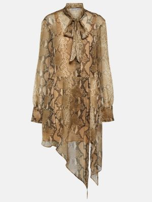Šifonové hedvábné šaty s hadím vzorem Stella Mccartney hnědé