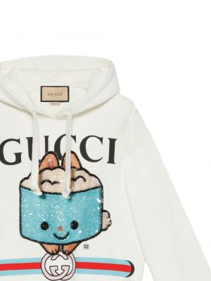 Bluza z kapturem z cekinami z nadrukiem Gucci biała