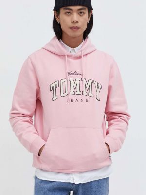 Суичър с качулка с апликация Tommy Jeans розово