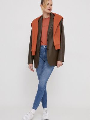 Pamučna hoodie s kapuljačom Calvin Klein narančasta