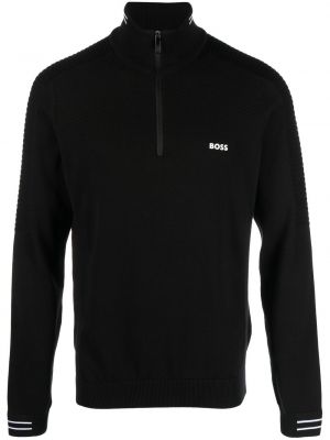 Памучен пуловер Boss черно