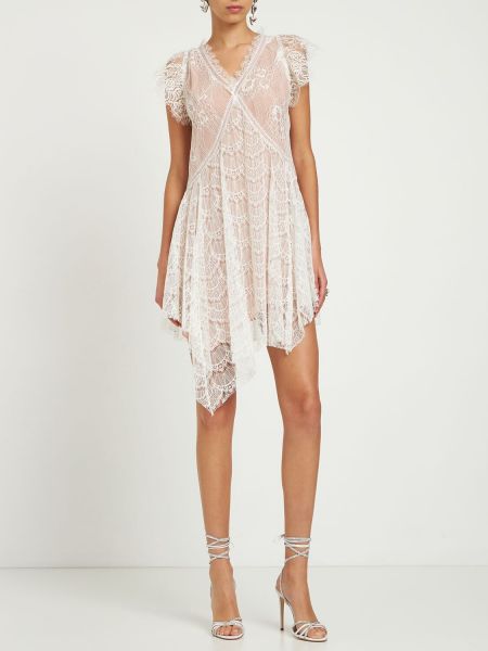 Асиметрична мини рокля с волани с дантела Dsquared2 бяло