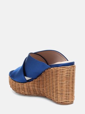 Saténové sandále na kline Miu Miu modrá