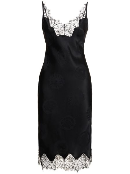 Жакардова сатенена рокля с дантела Coperni черно