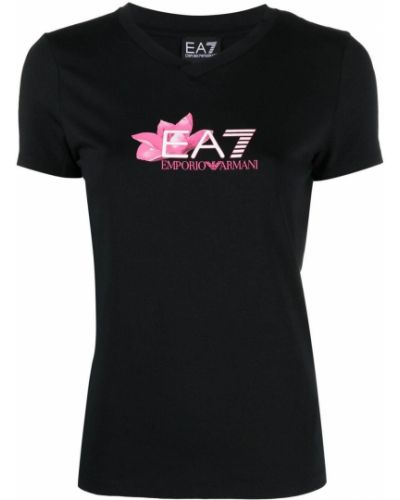 Camiseta de flores con estampado Ea7 Emporio Armani negro
