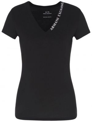Tričko s potiskem s výstřihem do v Armani Exchange černé