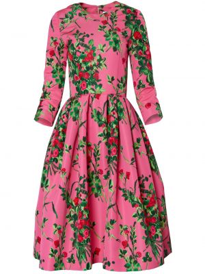 Коктейлна рокля на цветя с принт Carolina Herrera розово