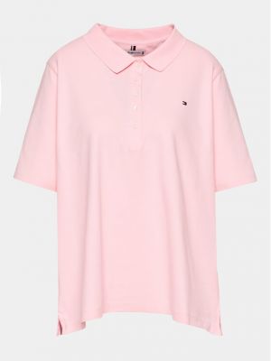 Тениска с копчета Tommy Hilfiger Curve розово
