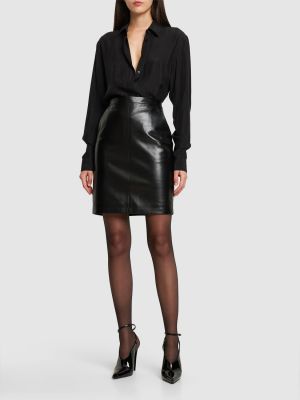 Δερμάτινη φούστα Saint Laurent μαύρο