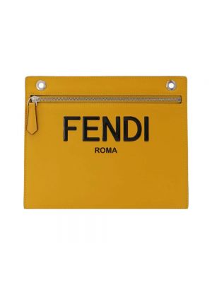 Portfel skórzany Fendi żółty