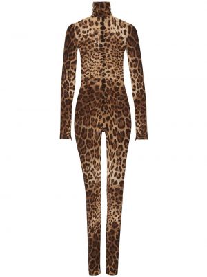 Hnědý průsvitný leopardí overal s potiskem Dolce & Gabbana