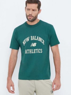 Памучна тениска с дълъг ръкав с принт New Balance зелено