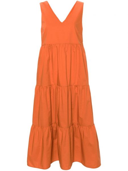 Bombažna dolga obleka z v-izrezom Woolrich oranžna