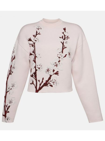 Floral silke ull lang genser Alexander Mcqueen rosa