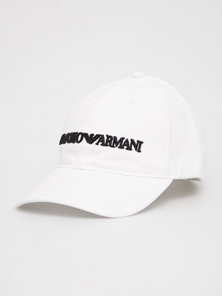 Памучна шапка с апликация Emporio Armani бяло