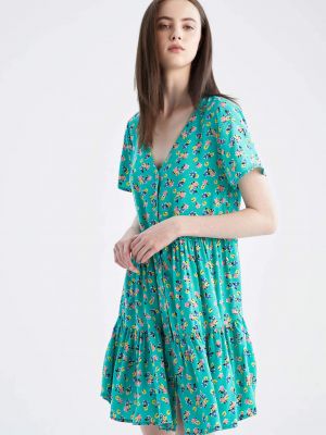 Kvetinové šaty s výstrihom do v Defacto zelená
