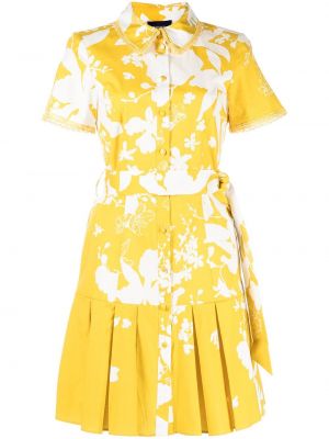 Koktel haljina s gumbima s cvjetnim printom s printom Marchesa Notte žuta