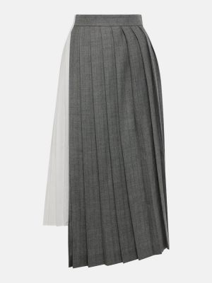 Spódnica midi wełniana asymetryczna plisowana Sacai szara