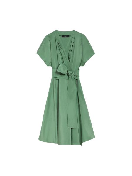 Kopertowa sukienka bawełniany z dekoltem w serek Max Mara Weekend zielony