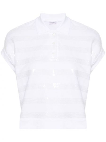 Medvilninis polo marškinėliai su blizgučiais Brunello Cucinelli balta