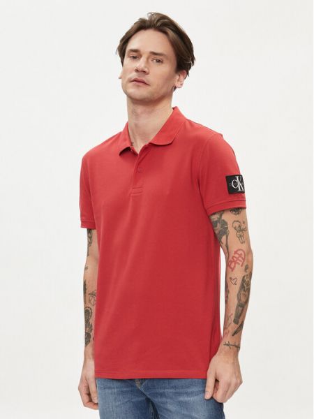 Polo marškinėliai Calvin Klein Jeans raudona